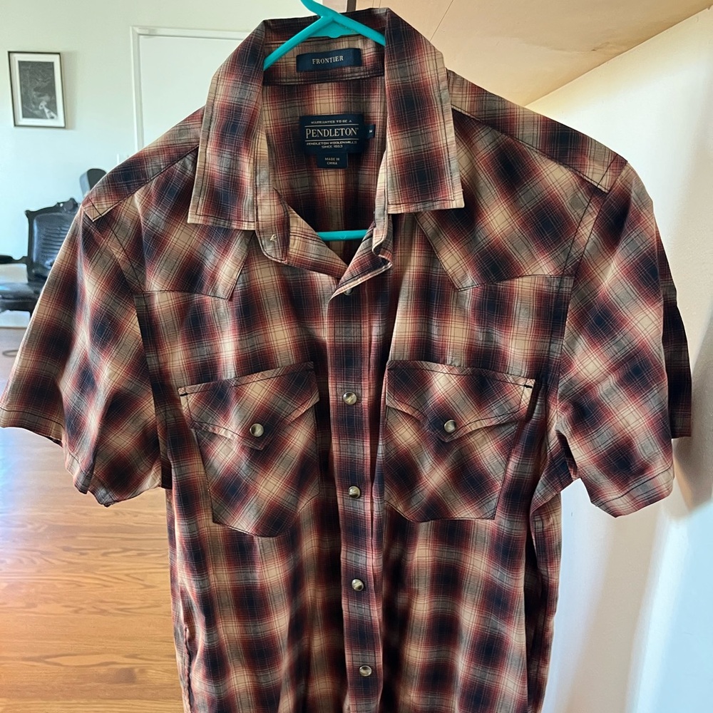 Pendleton Men's Short-Sleeve Plaid Button-Down — Red, Black & Cream